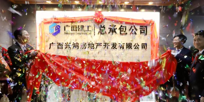 陈祖训与曾劲松共同为兴鸿房地产公司成立揭牌。王威海 摄.jpg